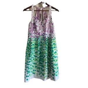Anthropologie Maeve Wisteria Floral Ivy Vine Halter Dress Lined Pockets Size 4